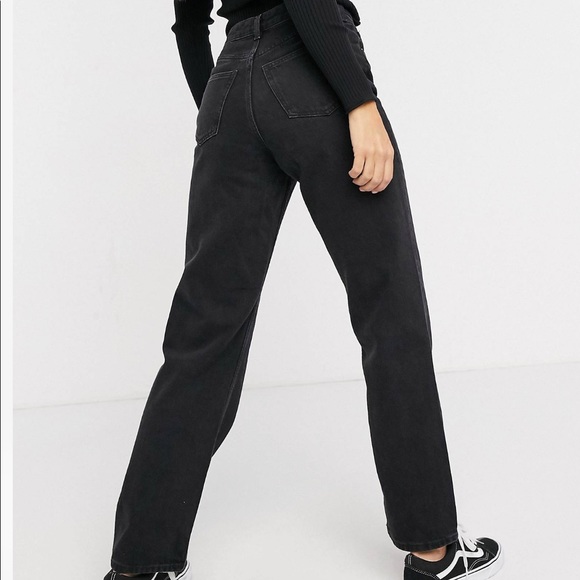 ASOS Monki Taiki organic cotton high waisted straight leg jeans in washed black - Picture 2 of 4